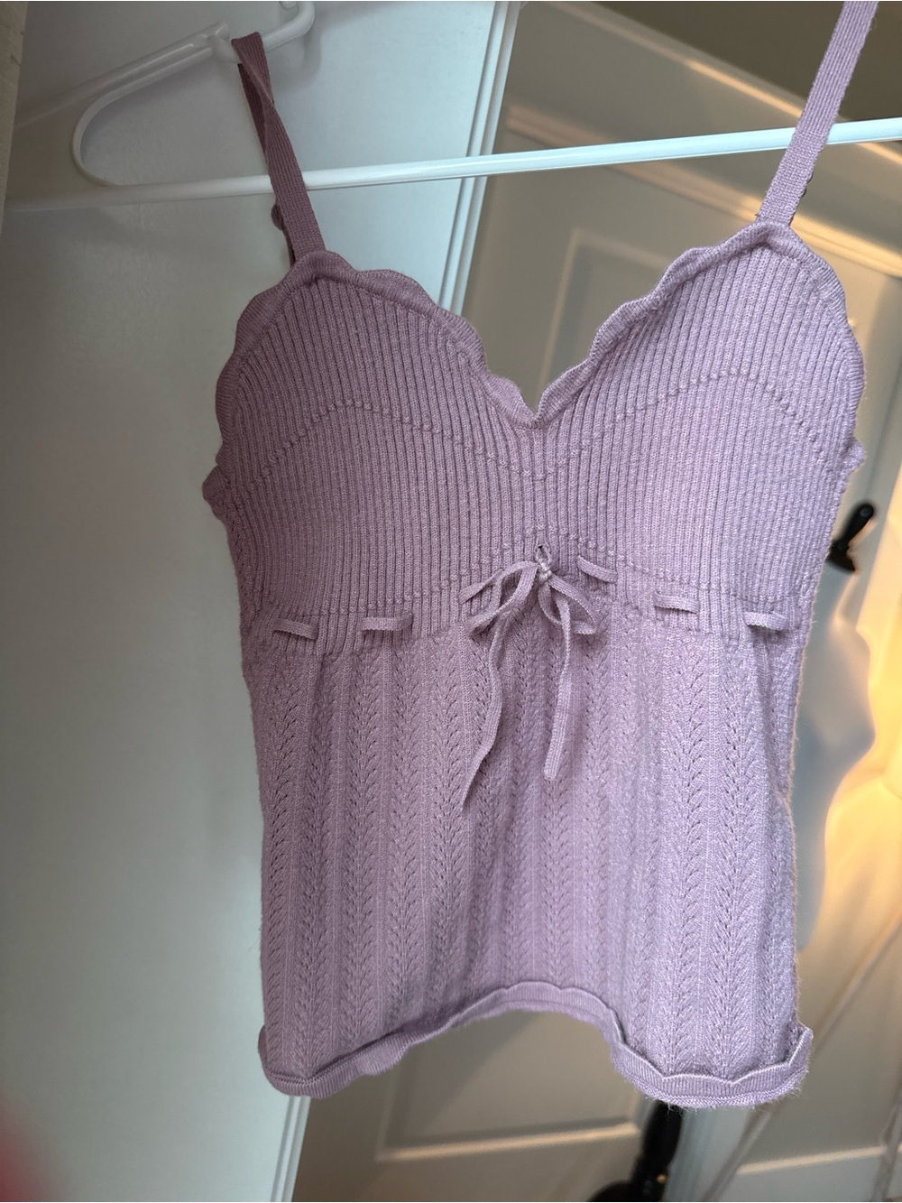 Wilfred XS Dusty Pink Knit Cami Tank Scallop Trim Lace Up Detail